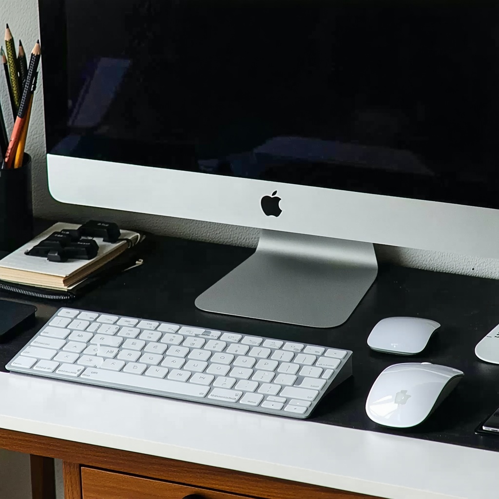 A picture of a computer with a keyboard and mouse in front of it to the right so that it does not overlap with the title of the blog